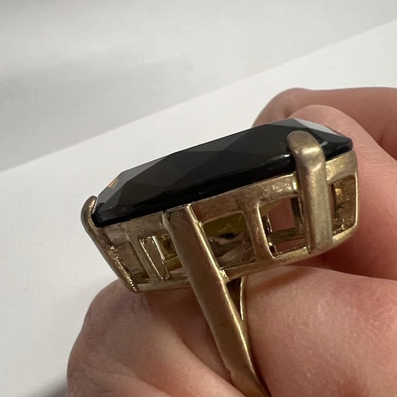 Size 6 Extra Large Jumbo Smokey Quartz Topaz Crystal Metal  Size 6 Extra Large Jumbo Smokey Quartz Topaz Crystal Metal Basket Cocktail Ring